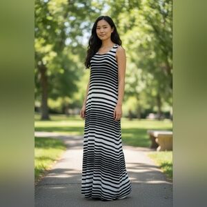 H&M Black And White Striped Maxi Dress